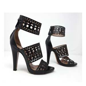 Alaia Black Caged Gladiator Sandal Heels Laser Cut Cutout Leather US 7.5 EU 37.5